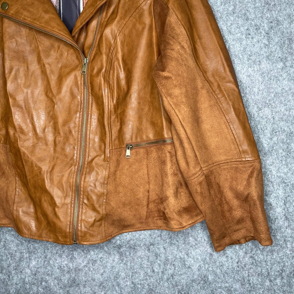 ANTHROPOLOGIE Robyn Faux Leather Moto Jacket Suede Cognac Tan Brown Sz 3X - Picture 8 of 12